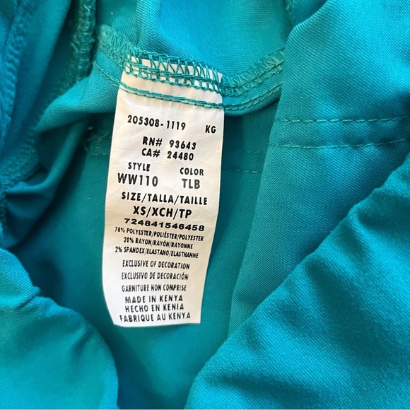 Cherokee Workwear Teal Scrubs, XS, LIKE NEW - Picture 4 of 5